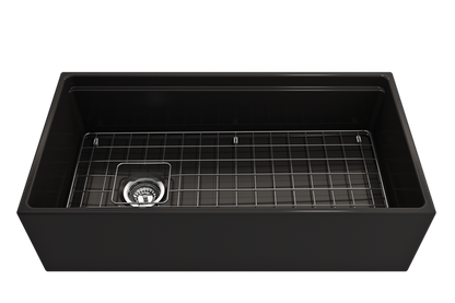 Bocchi - Contempo Step-Rim Apron Front Fireclay 36 in. Single Bowl Kitchen Sink with Integrated Work Station & Accessories