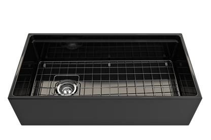 Bocchi - Contempo Step-Rim Apron Front Fireclay 36 in. Single Bowl Kitchen Sink with Integrated Work Station & Accessories