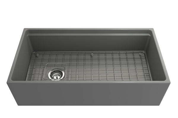 Bocchi - Contempo Step-Rim Apron Front Fireclay 36 in. Single Bowl Kitchen Sink with Integrated Work Station & Accessories