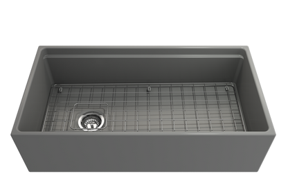 Bocchi - Contempo Step-Rim Apron Front Fireclay 36 in. Single Bowl Kitchen Sink with Integrated Work Station & Accessories