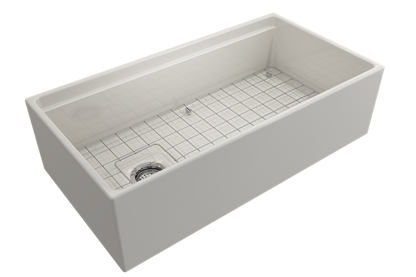 Bocchi - Contempo Step-Rim Apron Front Fireclay 36 in. Single Bowl Kitchen Sink with Integrated Work Station & Accessories