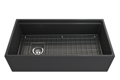 Bocchi - Contempo Step-Rim Apron Front Fireclay 36 in. Single Bowl Kitchen Sink with Integrated Work Station & Accessories