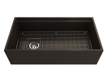 Bocchi - Contempo Step-Rim Apron Front Fireclay 36 in. Single Bowl Kitchen Sink with Integrated Work Station & Accessories