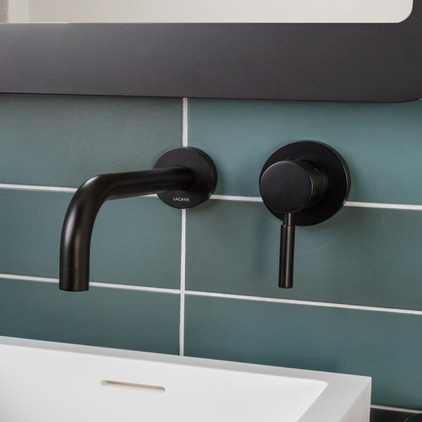 Lacava - Cigno Trim - Wall-Mount Two-Hole Faucet With One Lever Handle On The Right, No Backplate