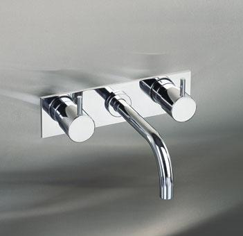 Vola - 1523CK Two-Handle Wall-Mounted Basin Mixer, High-Flow 9 Inch Spout in Center and Plate Trim kit