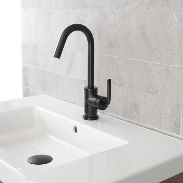 Lacava - Cigno Deck-Mount Single-Hole Faucet With A Goose-Neck Swiveling Spout, One Curved Lever Handle, And A Pop-Up Drain