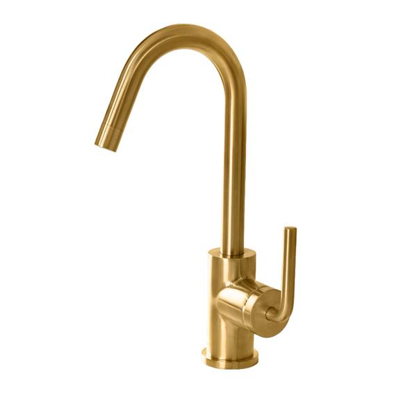 Lacava - Cigno Deck-Mount Single-Hole Faucet With A Goose-Neck Swiveling Spout, One Curved Lever Handle, And A Pop-Up Drain