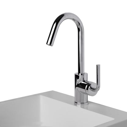 Lacava - Cigno Deck-Mount Single-Hole Faucet With A Goose-Neck Swiveling Spout, One Curved Lever Handle, And A Pop-Up Drain