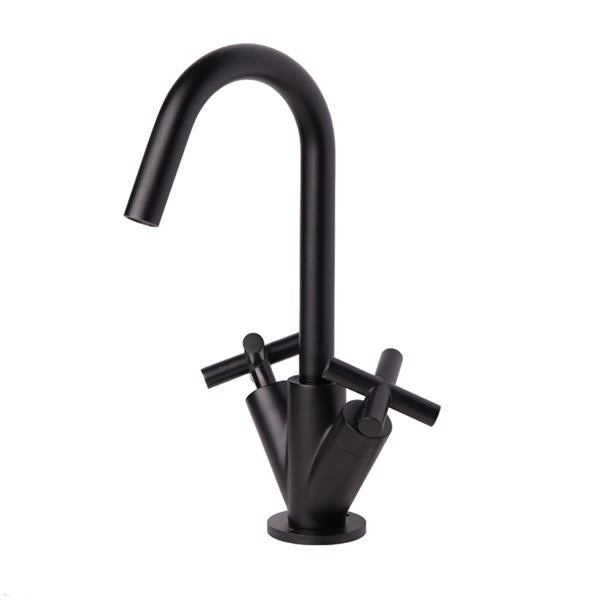 Lacava - Cigno Deck-Mount Single-Hole Faucet With A Goose-Neck Swiveling Spout, Two Cross Handles, And A Pop-Up Drain
