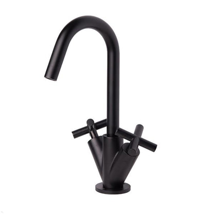 Lacava - Cigno Deck-Mount Single-Hole Faucet With A Goose-Neck Swiveling Spout, Two Cross Handles, And A Pop-Up Drain