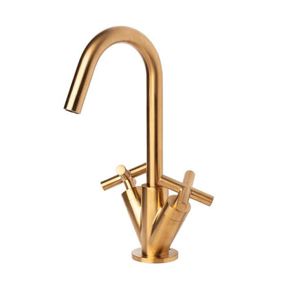 Lacava - Cigno Deck-Mount Single-Hole Faucet With A Goose-Neck Swiveling Spout, Two Cross Handles, And A Pop-Up Drain