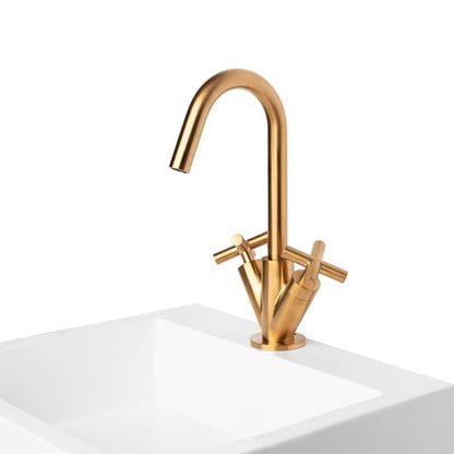 Lacava - Cigno Deck-Mount Single-Hole Faucet With A Goose-Neck Swiveling Spout, Two Cross Handles, And A Pop-Up Drain