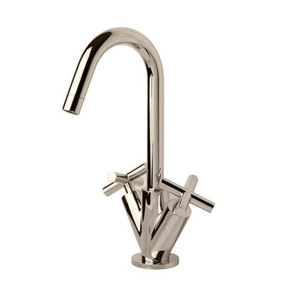 Lacava - Cigno Deck-Mount Single-Hole Faucet With A Goose-Neck Swiveling Spout, Two Cross Handles, And A Pop-Up Drain