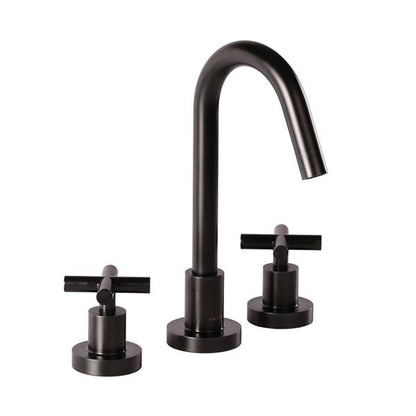 Lacava - Cigno Deck-Mount Three-Hole Faucet With A Goose-Neck Swiveling Spout, Two Cross Handles, And A Pop-Up Drain