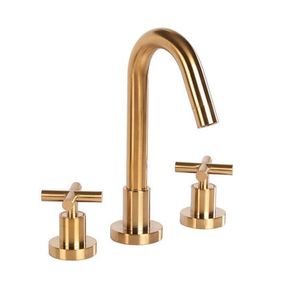 Lacava - Cigno Deck-Mount Three-Hole Faucet With A Goose-Neck Swiveling Spout, Two Cross Handles, And A Pop-Up Drain