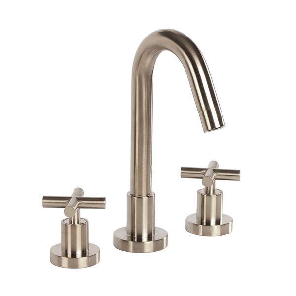 Lacava - Cigno Deck-Mount Three-Hole Faucet With A Goose-Neck Swiveling Spout, Two Cross Handles, And A Pop-Up Drain