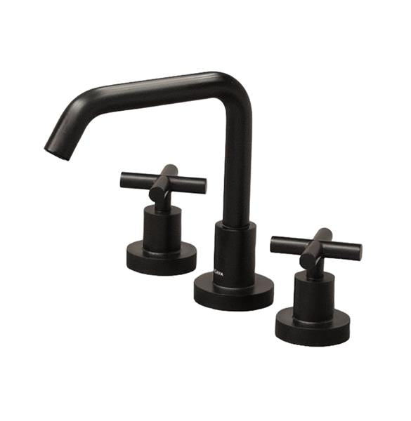 Lacava - Cigno Deck-Mount Three-Hole Faucet With A Squared-Gooseneck Swiveling Spout, Two Cross Handles, And A Pop-Up Drain