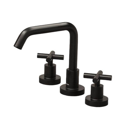 Lacava - Cigno Deck-Mount Three-Hole Faucet With A Squared-Gooseneck Swiveling Spout, Two Cross Handles, And A Pop-Up Drain