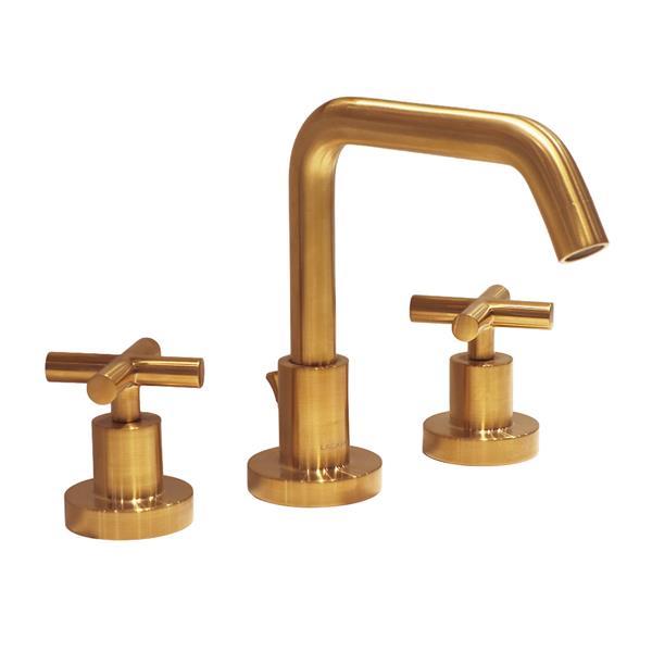 Lacava - Cigno Deck-Mount Three-Hole Faucet With A Squared-Gooseneck Swiveling Spout, Two Cross Handles, And A Pop-Up Drain