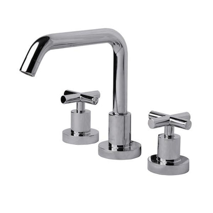 Lacava - Cigno Deck-Mount Three-Hole Faucet With A Squared-Gooseneck Swiveling Spout, Two Cross Handles, And A Pop-Up Drain