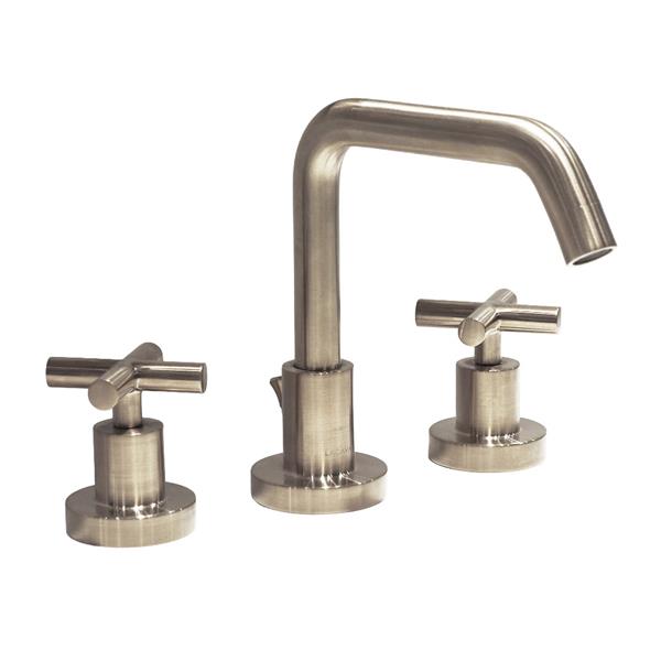 Lacava - Cigno Deck-Mount Three-Hole Faucet With A Squared-Gooseneck Swiveling Spout, Two Cross Handles, And A Pop-Up Drain