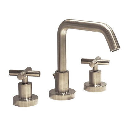 Lacava - Cigno Deck-Mount Three-Hole Faucet With A Squared-Gooseneck Swiveling Spout, Two Cross Handles, And A Pop-Up Drain