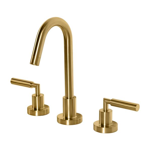 Lacava - Cigno Deck-Mount Three-Hole Faucet With A Goose-Neck Swiveling Spout, Two Lever Handles, And A Pop-Up Drain