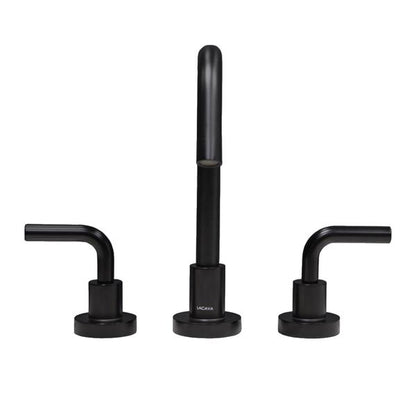 Lacava - Cigno Deck-Mount Three-Hole Faucet With A Gooseneck Swiveling Spout, Two Curved Lever Handles, And A Pop-Up Drain