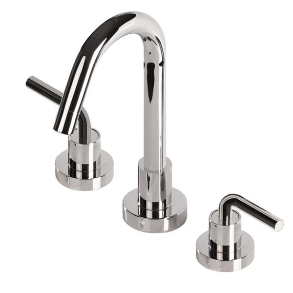 Lacava - Cigno Deck-Mount Three-Hole Faucet With A Gooseneck Swiveling Spout, Two Curved Lever Handles, And A Pop-Up Drain