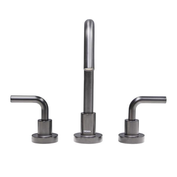 Lacava - Cigno Deck-Mount Three-Hole Faucet With A Gooseneck Swiveling Spout, Two Curved Lever Handles, And A Pop-Up Drain