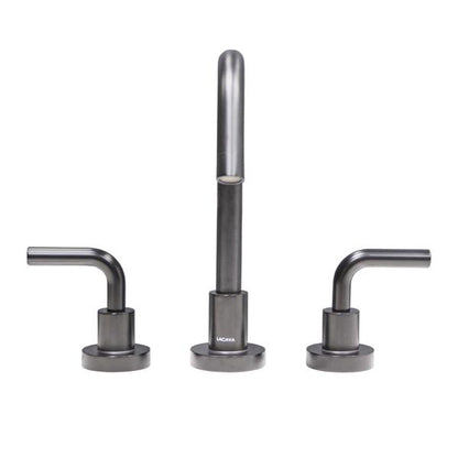 Lacava - Cigno Deck-Mount Three-Hole Faucet With A Gooseneck Swiveling Spout, Two Curved Lever Handles, And A Pop-Up Drain