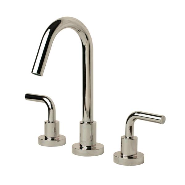 Lacava - Cigno Deck-Mount Three-Hole Faucet With A Gooseneck Swiveling Spout, Two Curved Lever Handles, And A Pop-Up Drain