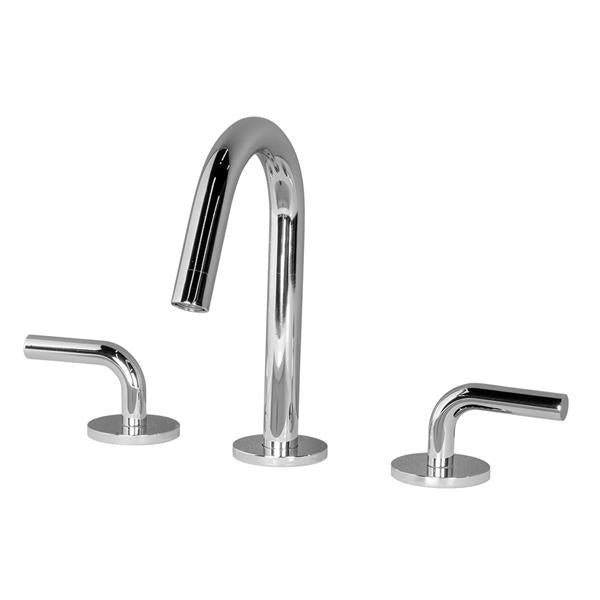 Lacava - Cigno Deck-Mount Three-Hole Faucet With A Gooseneck Swiveling Spout, Two Curved Lever Handles, And A Pop-Up Drain