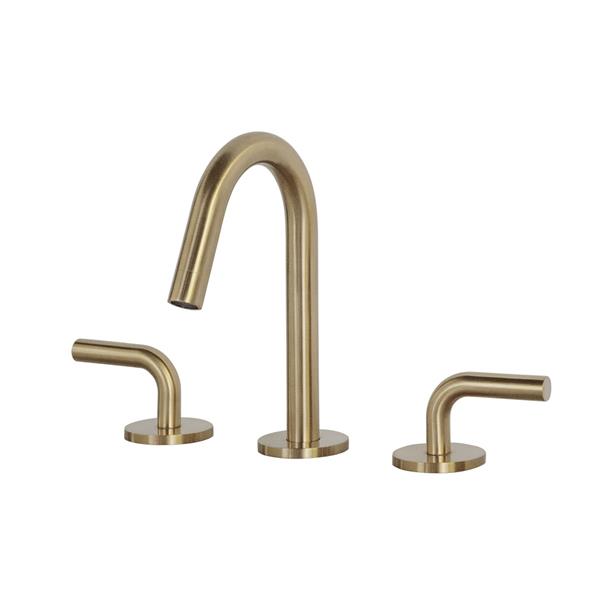 Lacava - Cigno Deck-Mount Three-Hole Faucet With A Gooseneck Swiveling Spout, Two Curved Lever Handles, And A Pop-Up Drain