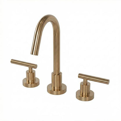 Lacava - Cigno Deck-Mount Three-Hole Faucet With A Gooseneck Swiveling Spout, Two Lever Handles, And A Pop-Up Drain