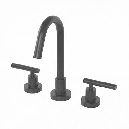 Lacava - Cigno Deck-Mount Three-Hole Faucet With A Gooseneck Swiveling Spout, Two Lever Handles, And A Pop-Up Drain