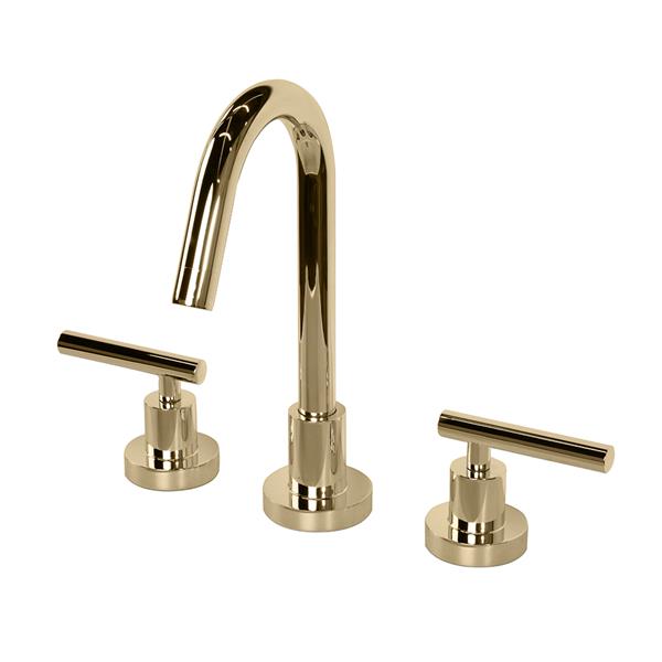 Lacava - Cigno Deck-Mount Three-Hole Faucet With A Gooseneck Swiveling Spout, Two Lever Handles, And A Pop-Up Drain
