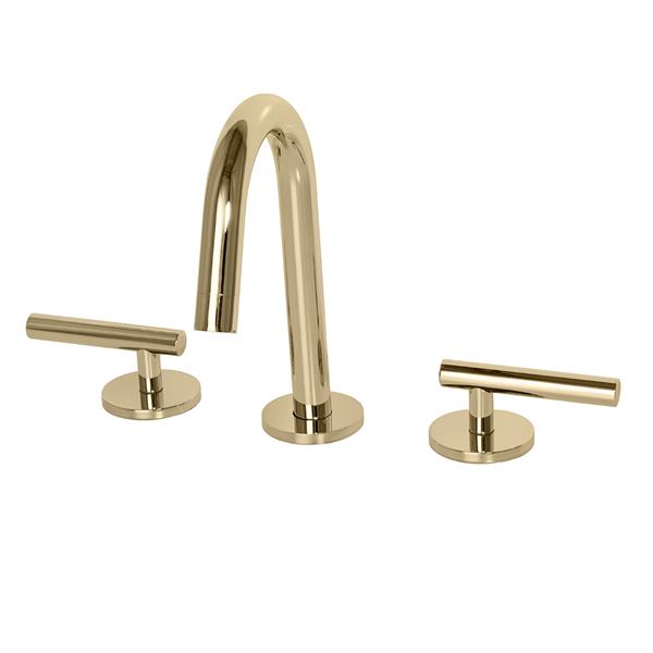 Lacava - Cigno Deck-Mount Three-Hole Faucet With A Gooseneck Swiveling Spout, Two Lever Handles, And A Pop-Up Drain