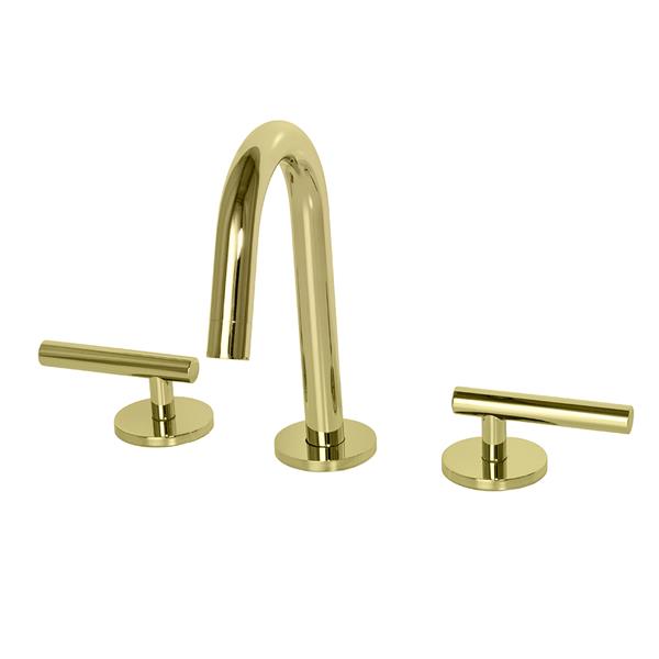 Lacava - Cigno Deck-Mount Three-Hole Faucet With A Gooseneck Swiveling Spout, Two Lever Handles, And A Pop-Up Drain
