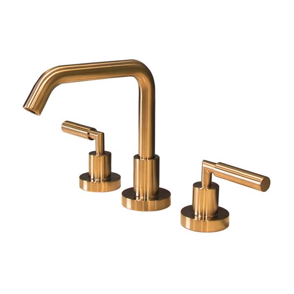 Lacava - Cigno Deck-Mount Three-Hole Faucet With A Squared-Gooseneck Swiveling Spout, Two Lever Handles, And A Pop-Up Drain