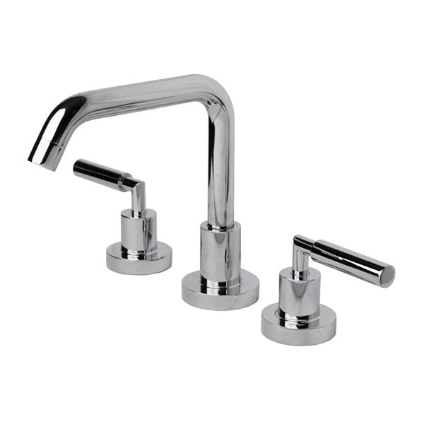 Lacava - Cigno Deck-Mount Three-Hole Faucet With A Squared-Gooseneck Swiveling Spout, Two Lever Handles, And A Pop-Up Drain