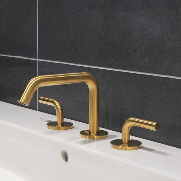 Lacava - Cigno Deck-Mount Three-Hole Faucet With A Squared-Gooseneck Swiveling Spout, And A Click Clack Drain Two Curved Lever Handles