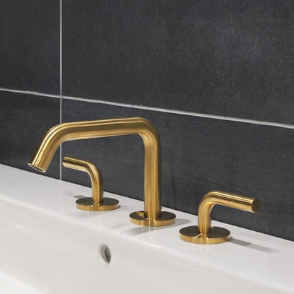 Lacava - Cigno Deck-Mount Three-Hole Faucet With A Squared-Gooseneck Swiveling Spout, And A Click Clack Drain Two Curved Lever Handles