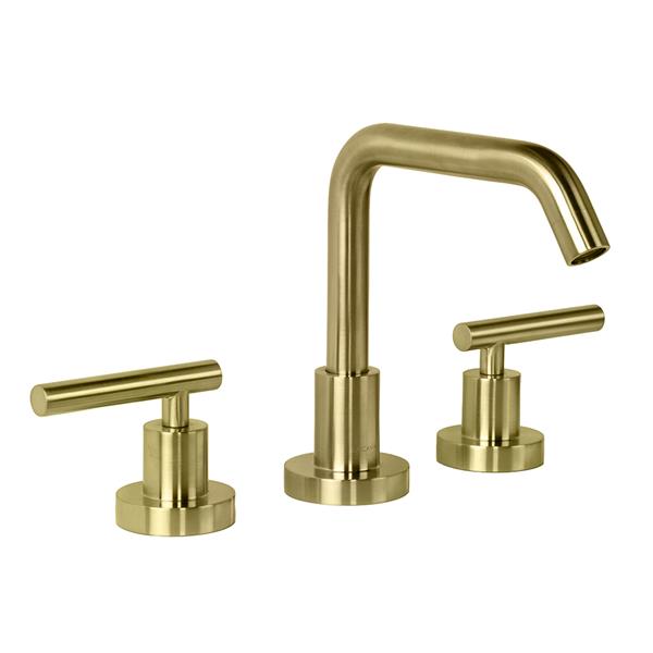 Lacava - Cigno Deck-Mount Three-Hole Faucet With A Squared-Gooseneck Swiveling Spout, Two Lever Handles, And A Pop-Up Drain
