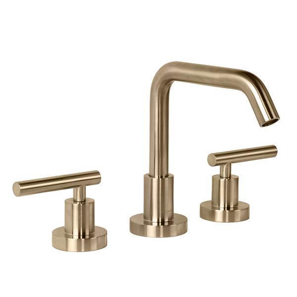 Lacava - Cigno Deck-Mount Three-Hole Faucet With A Squared-Gooseneck Swiveling Spout, Two Lever Handles, And A Pop-Up Drain
