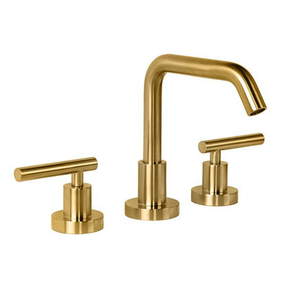 Lacava - Cigno Deck-Mount Three-Hole Faucet With A Squared-Gooseneck Swiveling Spout, Two Lever Handles, And A Pop-Up Drain