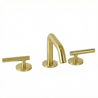 Lacava - Cigno Deck-Mount Three-Hole Faucet With A Squared-Gooseneck Swiveling Spout, Two Lever Handles, And A Pop-Up Drain