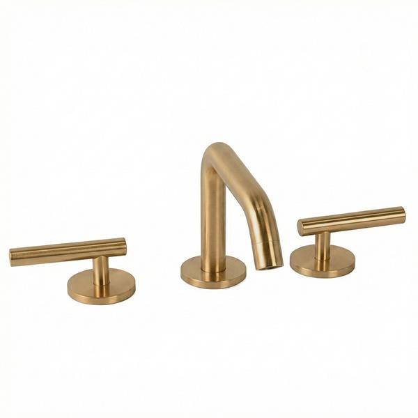 Lacava - Cigno Deck-Mount Three-Hole Faucet With A Squared-Gooseneck Swiveling Spout, Two Lever Handles, And A Pop-Up Drain