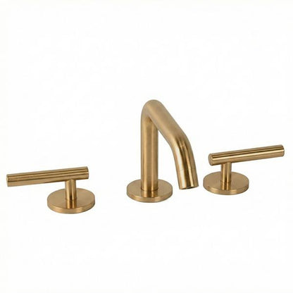 Lacava - Cigno Deck-Mount Three-Hole Faucet With A Squared-Gooseneck Swiveling Spout, Two Lever Handles, And A Pop-Up Drain