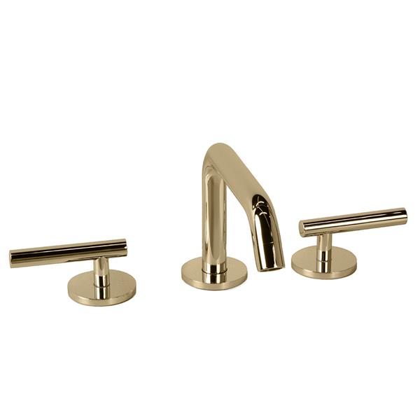 Lacava - Cigno Deck-Mount Three-Hole Faucet With A Squared-Gooseneck Swiveling Spout, Two Lever Handles, And A Pop-Up Drain
